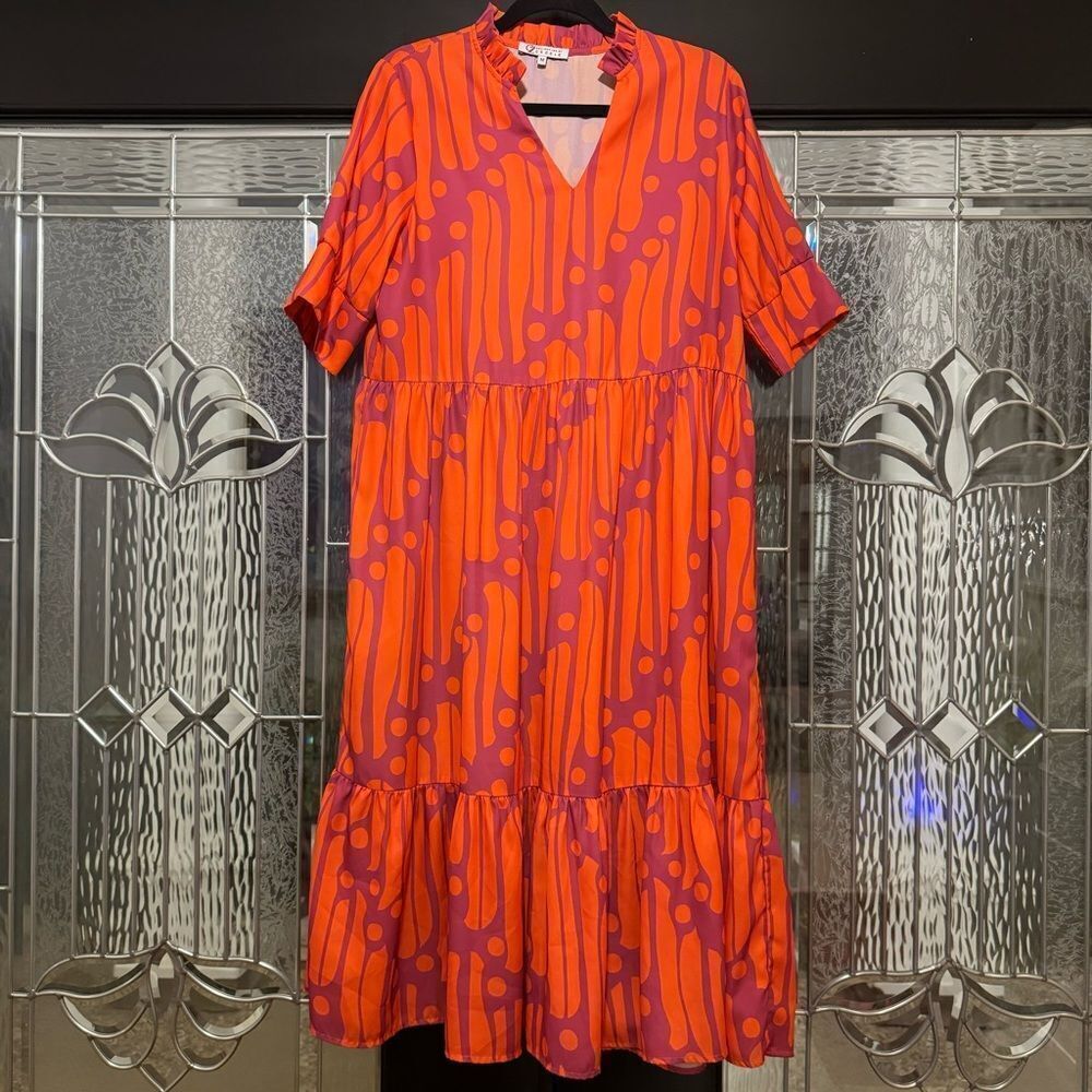 Collection by Cezele Orange & Purple Marmalade Dye Print Casual Long Midi Dress - Picture 9 of 12